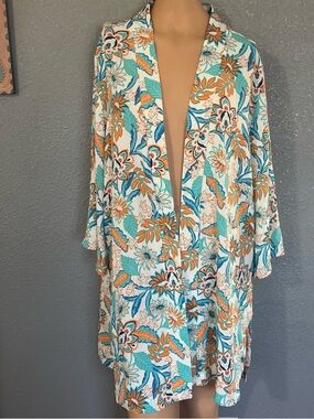 Lightweight Floral Kimono Teal & Orange